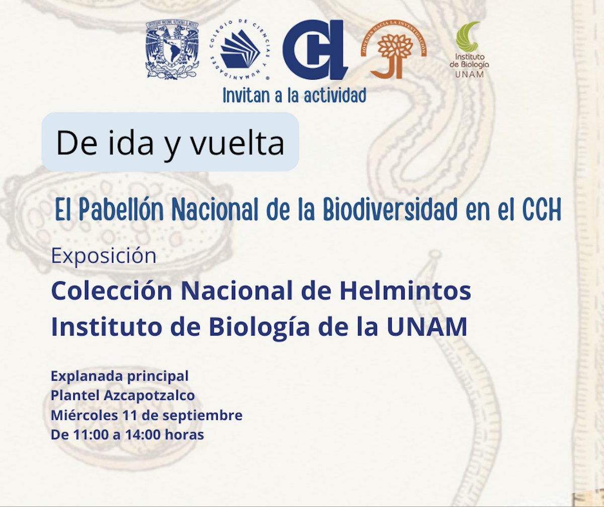 CCH UNAM (@cchunam) on Twitter photo Conoce la fascinante colección de #helmintos que el <a href="/ib_unam/">@ib_unam</a>  tiene bajo su resguardo. 
Nos vemos MAÑANA, en la explanada principal del plantel <a href="/CCHAzcapoUNAM/">CCH Azcapotzalco</a> 🪱🐛
Acá todos los detalles ⬇️ Conoce la fascinante colección de #helmintos que el <a href="/ib_unam/">@ib_unam</a>  tiene bajo su resguardo. 
Nos vemos MAÑANA, en la explanada principal del plantel <a href="/CCHAzcapoUNAM/">CCH Azcapotzalco</a> 🪱🐛
Acá todos los detalles ⬇️