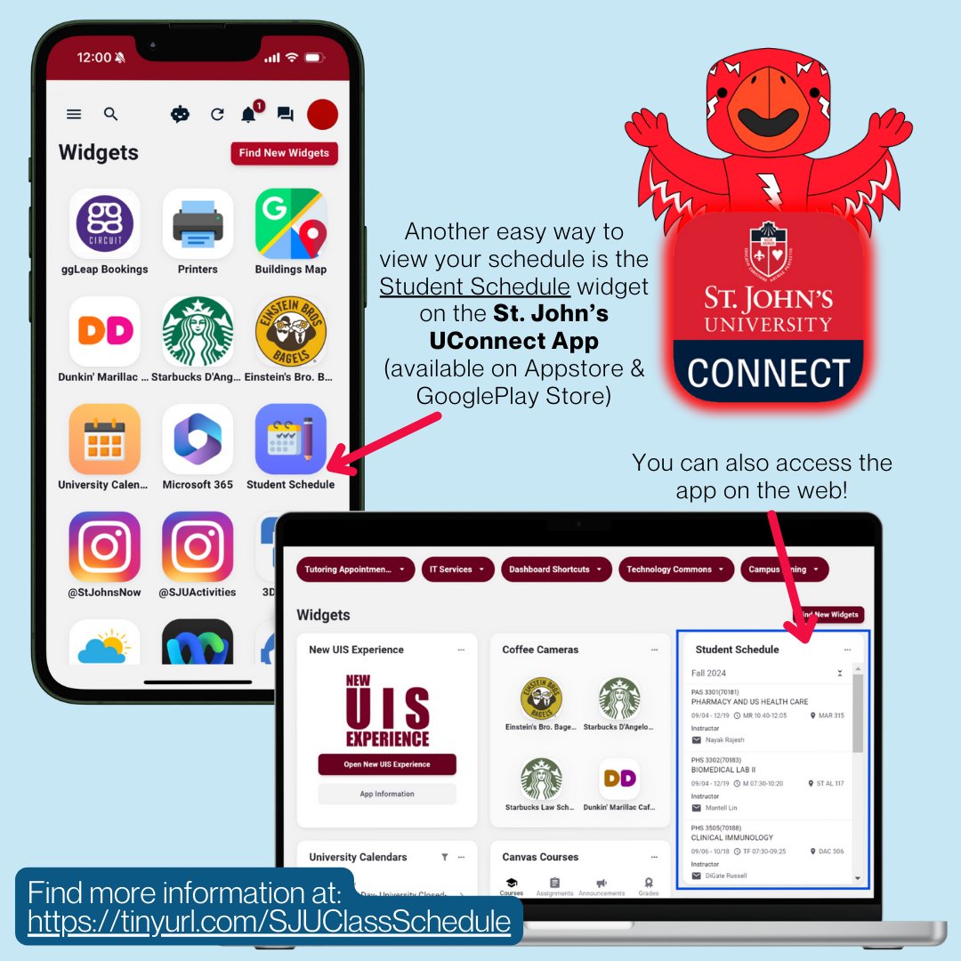 stjohnsit's tweet photo. Would you like a quick way to view your class schedule? Use the schedule tool on St. John's U Connect.

https://t.co/OaDXQTT1Yf 

#stjohnsuniversity #stjohnsit https://t.co/yfYCk6Ld5r