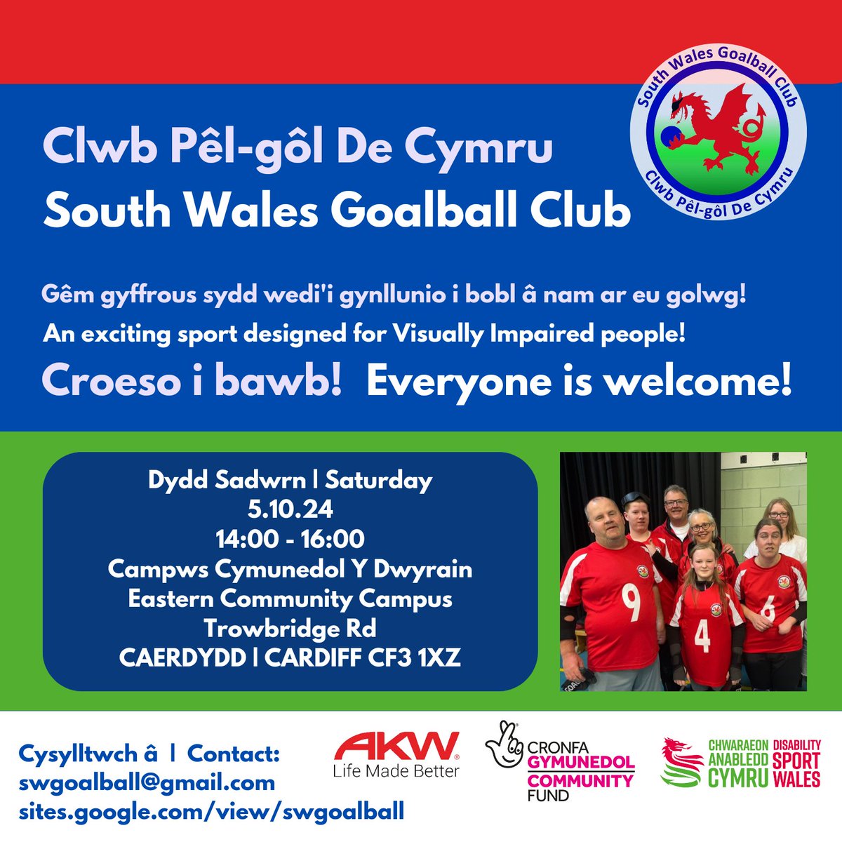 Mae ein sesiwn nesaf yng Nghaerdydd ar 5ed Hydref yng Nghampws Cymunedol y Dwyrain am 2 o'r gloch. Disgwyl mlaen!

Our next session will be in Cardiff on 5th October at Eastern Community Campus at 2pm. Excited!

#TeuluPêlgôl
#GoalballFamily
#goalball
#Paralympics