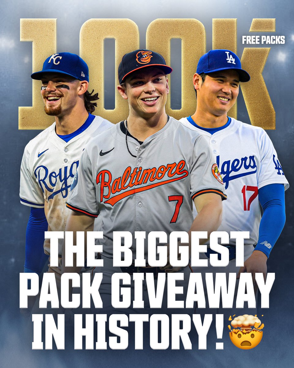 𝗕𝗥𝗘𝗔𝗞𝗜𝗡𝗚: We’re giving away 100,000 FREE PACKS to celebrate Topps Hobby Rip Night.

These packs will be given away to collectors who visit their local Hobby Shops on Rip Night (Sept. 14).

This marks the BIGGEST single-day pack giveaway in trading card HISTORY! 🔥