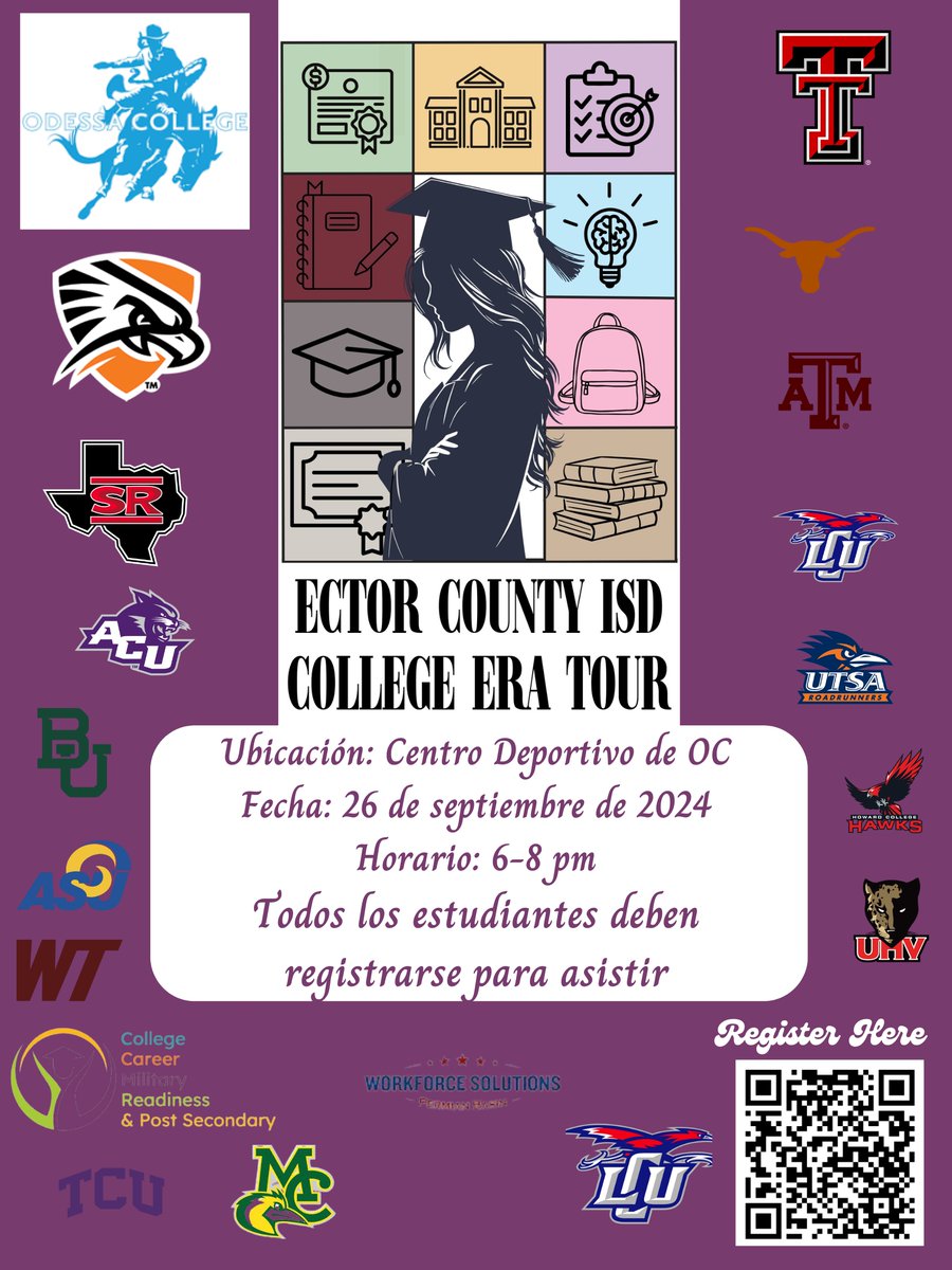 Rico Enriquez (@renriquezusmc) on Twitter photo There 16 Days until ECISD College Night! students can register for College Night using the QR codes below. College Night will be Thursday, Sep. 26th in the Odessa College Sports Center! <a href="/OdessaCollege/">Odessa College</a> <a href="/OdessaAmerican/">OdessaAmerican</a> <a href="/EctorCountyISD/">Ector County ISD</a> <a href="/ecisdPostSec/">ECISD Post Secondary</a> <a href="/ECISDCounselors/">ECISD Counselors</a> There 16 Days until ECISD College Night! students can register for College Night using the QR codes below. College Night will be Thursday, Sep. 26th in the Odessa College Sports Center! <a href="/OdessaCollege/">Odessa College</a> <a href="/OdessaAmerican/">OdessaAmerican</a> <a href="/EctorCountyISD/">Ector County ISD</a> <a href="/ecisdPostSec/">ECISD Post Secondary</a> <a href="/ECISDCounselors/">ECISD Counselors</a>