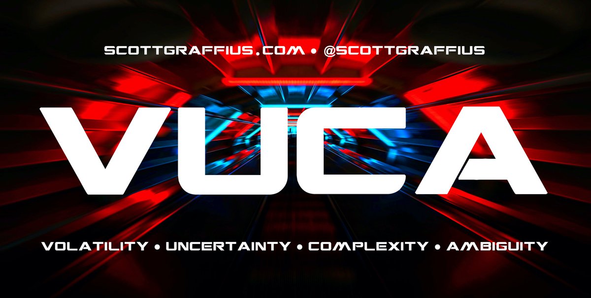 ScottGraffius's tweet image. What’s VUCA? It’s an acronym for:

V = volatility
U = uncertainty
C = complexity
A = ambiguity

The Harvard Business Review offers some suggestions on using the VUCA term. Check out: bit.ly/real-vuca. 

#VUCA #Volatility #Uncertainty #Complexity #Ambiguity #Agile #Agility