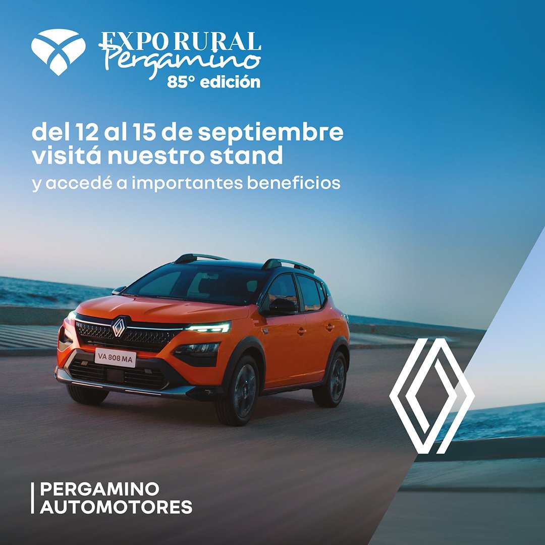 𝟖𝟓° 𝐄𝐱𝐩𝐨 𝐑𝐮𝐫𝐚𝐥 𝐏𝐞𝐫𝐠𝐚𝐦𝐢𝐧𝐨
¡Te esperamos del 12 al 15 de septiembre en la Expo Rural para conocer el #Renault #kardian  🇦🇷🐎🌻

@SociedadRuralPergamino

#ExpoRural #EsDeTodosodos #ExpoRuralPergamino #LaFiestadePergamino #pergamino #pergaminoautomotores
