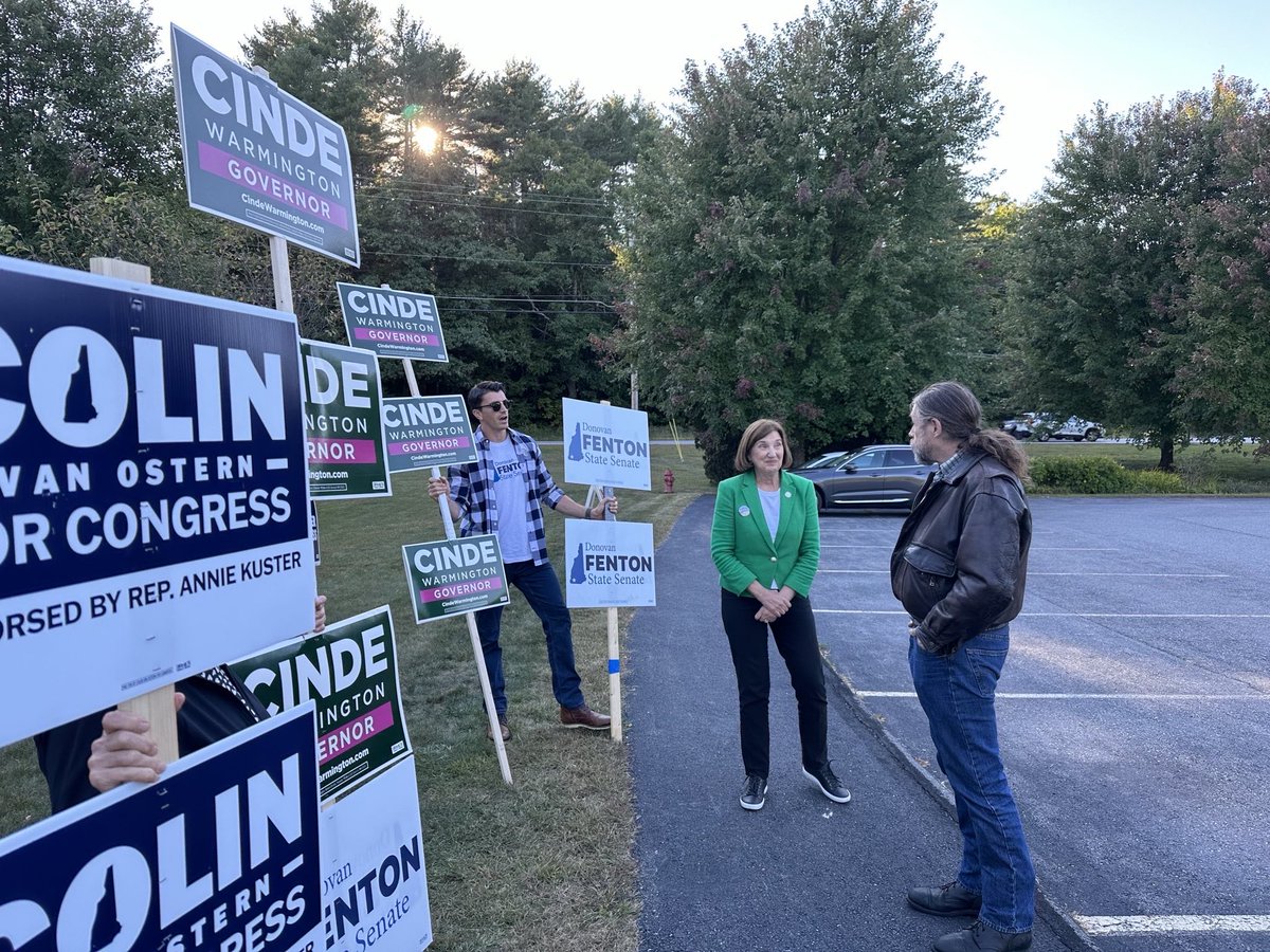 CindeWarmington's tweet photo. Great to be with friends in Keene as we wrap up our Primary Day tour! I’m so inspired by all the supporters taking time out of their days to get out the vote with #TeamCinde across NH. This is the kind of grassroots support it takes to win back the corner office. #NHPolitics 💪 https://t.co/T1qiTVhsad