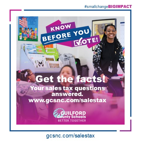#SmallChangeBIGIMPACT | Guilford County Sales Tax Referendum for Teachers and Frontline Workers: Your questions answered. 

Learn more about it here: gcsnc.com/salestax