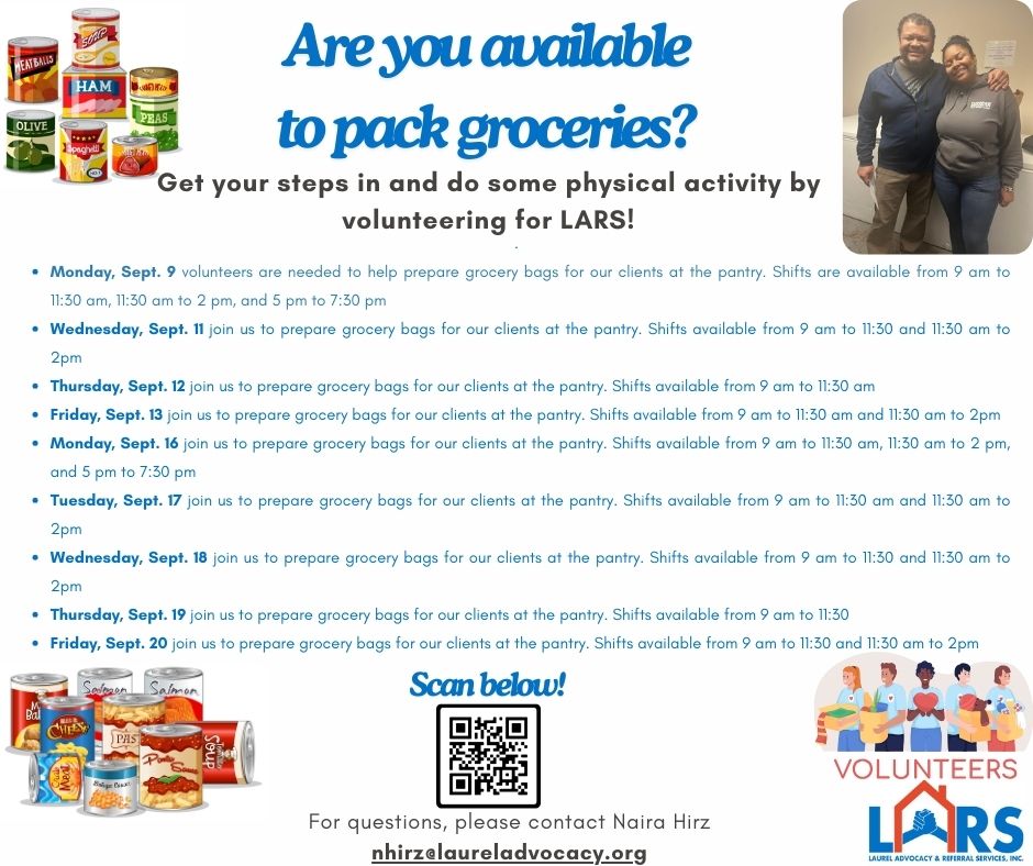 Are you looking for ways to support your local community? LARS is seeking volunteers to assist in our food pantry! See below for ongoing needs.

#NonProfit #ClientsFirst #FoodPantry #Donate #Volunteer #ClientsFirst #HomelessServices