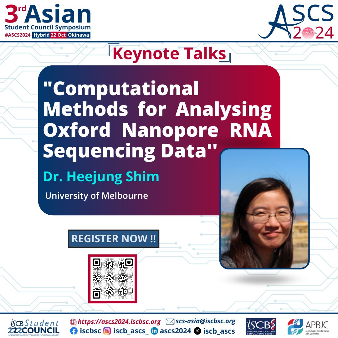 ASCS2024 (@iscb_ascs) on Twitter photo We are delighted to share our Keynote Speaker’s topics with you 📢
Join us at #ASCS2024 to hear these exciting topics at our symposium 🤩🤩
Learn more on: ascs2024.iscbsc.org or scan the QR code below.
#Bioinformatics #ComputationalBiology <a href="/UTokyo_News_en/">UTokyo | 東京大学</a> <a href="/UniMelb/">University of Melbourne</a> We are delighted to share our Keynote Speaker’s topics with you 📢
Join us at #ASCS2024 to hear these exciting topics at our symposium 🤩🤩
Learn more on: ascs2024.iscbsc.org or scan the QR code below.
#Bioinformatics #ComputationalBiology <a href="/UTokyo_News_en/">UTokyo | 東京大学</a> <a href="/UniMelb/">University of Melbourne</a>