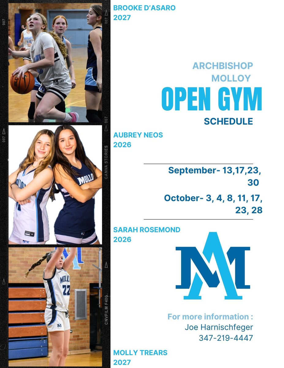 Open gym schedule for September &amp; October. Start time 2:30. More dates to follow