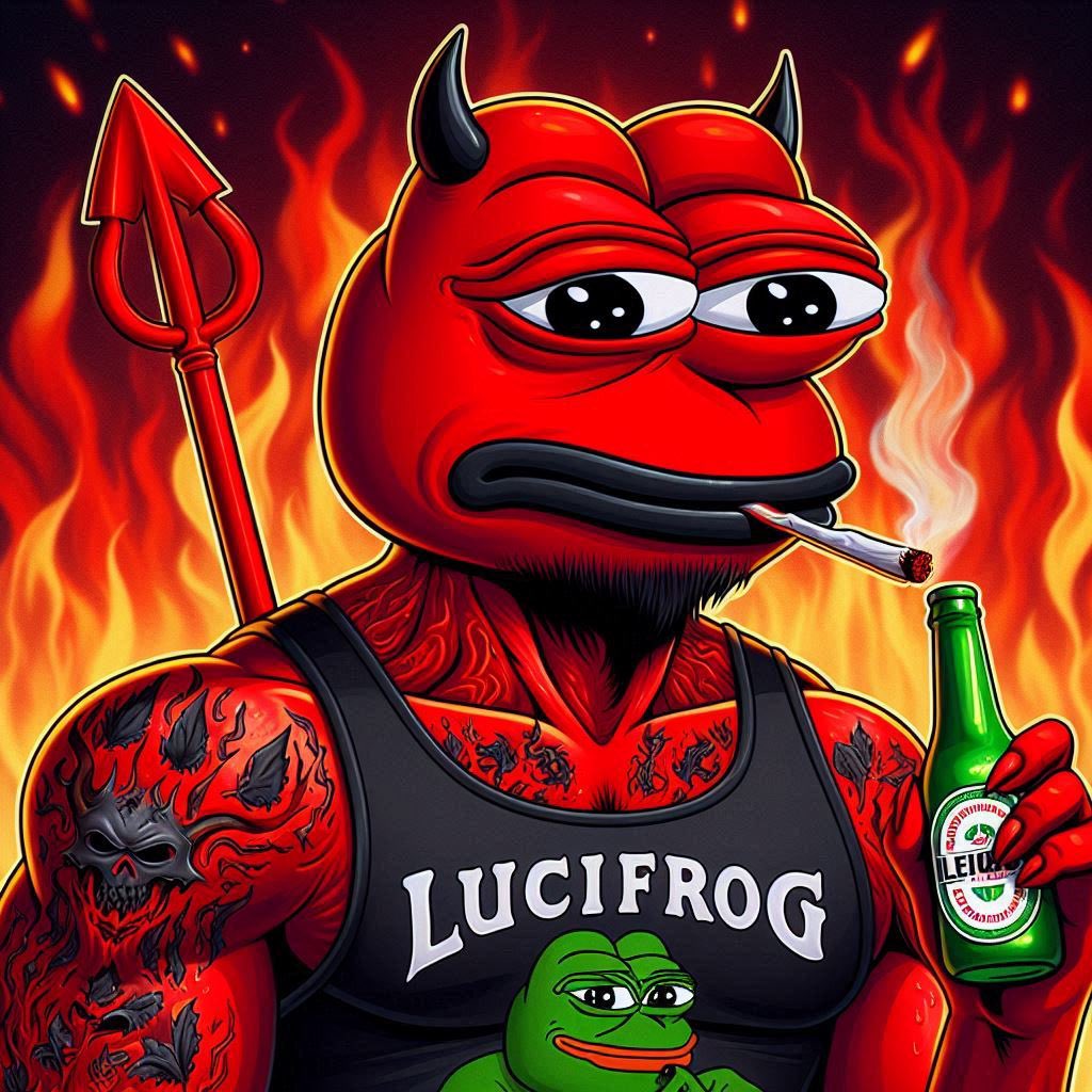 pepeLuciFrog's tweet photo. 🐸🔥 Cold brew in hell, PepeLuciFrog’s the king,
In his wife beater, ready for the fiery ring. 🍺
Chaos and madness, he’s running the show,
The underground ruler where the flames always glow! #PepeLuciFrog #meme #MemeToken #MemeToken #memecoins #MemeCoinTron #MEMECOİNS #memecoin https://t.co/MzlsvIljxr