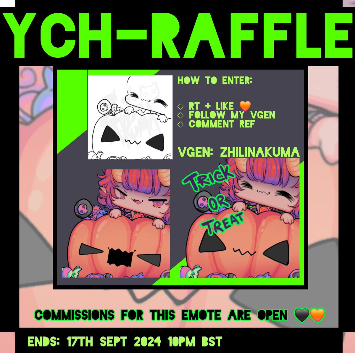 🧡💚🧡🖤 Y C H ▪︎ R A F F L E 🖤🧡💚🧡

Spooky season is upon us !!! 🖤🧡 Are you guys ready !!! 🧡🖤🧡 so to get us in the spirit of all things spooky, I'm holding a raffle 🧡🖤💚 see pic for details on how to enter 💚🖤 #Raffle #giveaway
