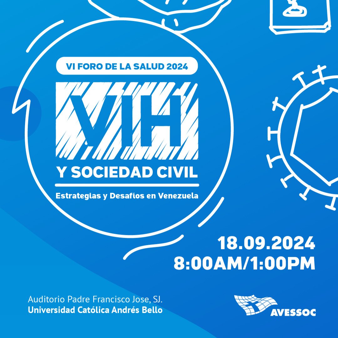 avessoc's tweet photo. ¡No te pierdas el VI Foro de la Salud: VIH y Sociedad Civil! ️ El 18 de septiembre en la UCAB discutiremos estrategias para abordar el VIH en Venezuela. ¡Inscríbete ya en el sieguiente link: https://t.co/7vO3Aj7NvN ! https://t.co/VLRmtGjFUu