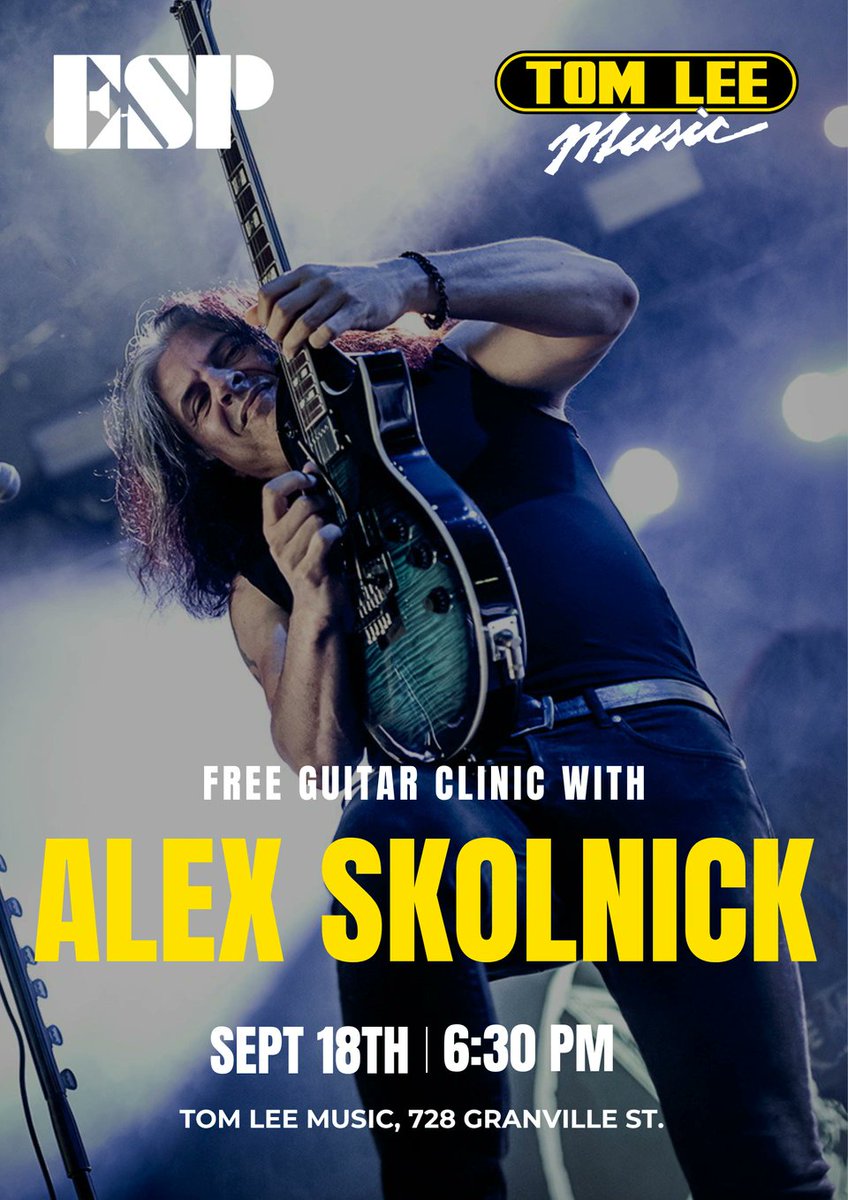 Tom Lee Music Canada (@tomleemusic) on Twitter photo FREE GUITAR CLINIC and Meet & Greet with <a href="/ESPGuitarsUSA/">ESP Guitars</a> Guitarist <a href="/AlexSkolnick/">Alex Skolnick</a> of <a href="/testament/">Testament</a>! SEPTEMBER 18TH at 6:30 pm at the Downtown location. Limited tickets are available, get yours now: tomleemusic.ca/event/alex-sko… #AlexSkolnick #GuitarClinic #MeetandGreet
#Testament FREE GUITAR CLINIC and Meet & Greet with <a href="/ESPGuitarsUSA/">ESP Guitars</a> Guitarist <a href="/AlexSkolnick/">Alex Skolnick</a> of <a href="/testament/">Testament</a>! SEPTEMBER 18TH at 6:30 pm at the Downtown location. Limited tickets are available, get yours now: tomleemusic.ca/event/alex-sko… #AlexSkolnick #GuitarClinic #MeetandGreet
#Testament