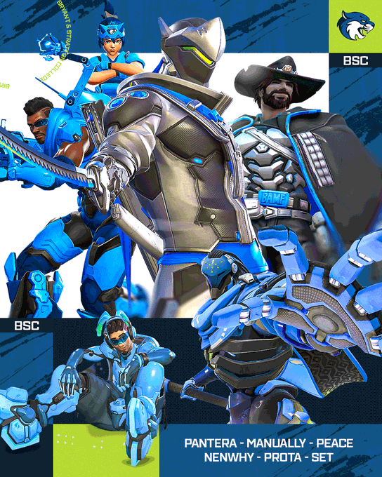 BSCEsportsVA's tweet photo. Its looking like another exciting year for Bobcats Overwatch! Bringing back some of your favorites and getting some new faces.

🛡️@PanteraOW 
⚔️@manuallyxd 
⚔️@peace7k 
🩹@ProtaFPS 
🩹@NenWhyy 
🩹set https://t.co/QsMdosmMrF