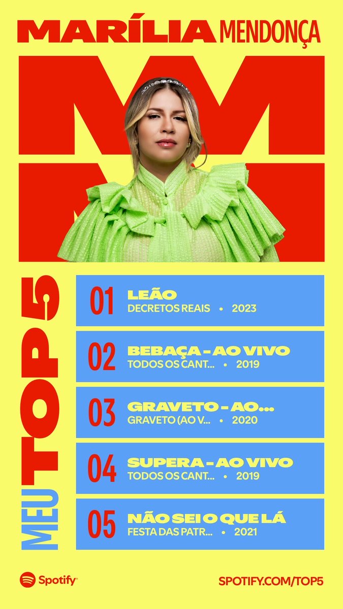 Escolhas as suas músicas favoritas de Marília Mendonça para compartilhar com o mundo.  spotify.link/iTWECSCXMMb