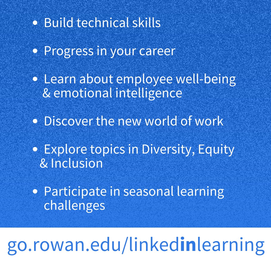 💻🚀 Upgrade your skills &amp; your resume through LinkedinLearning. Free access for all Rowan students &amp; staff.

📚 Learn more &amp; get started: go.rowan.edu/linkedinlearni…