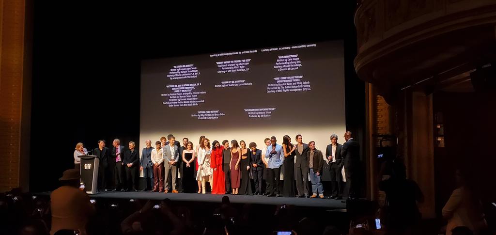 EzraCubero's tweet image. This is by far the largest ensemble cast I have ever seen on stage at a premiere. What an incredible screening of SATURDAY NIGHT! #TIFF24