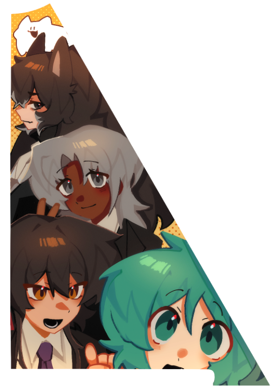 WE CAN POST OUR ZINE PIECES NOW YAY!!!

heres my pieces for <a href="/PMOCzine/">Children of the City: A Project Moon OC Fanzine</a> ! please go check it out......
characters belong to our group Vasecat: me,,, <a href="/Riskota1984/">Riskota</a>, <a href="/NB__Angelica/">Astral - Fauvist Docent of The Ring</a>, Zeddichu (tumblr), and Somb!!!