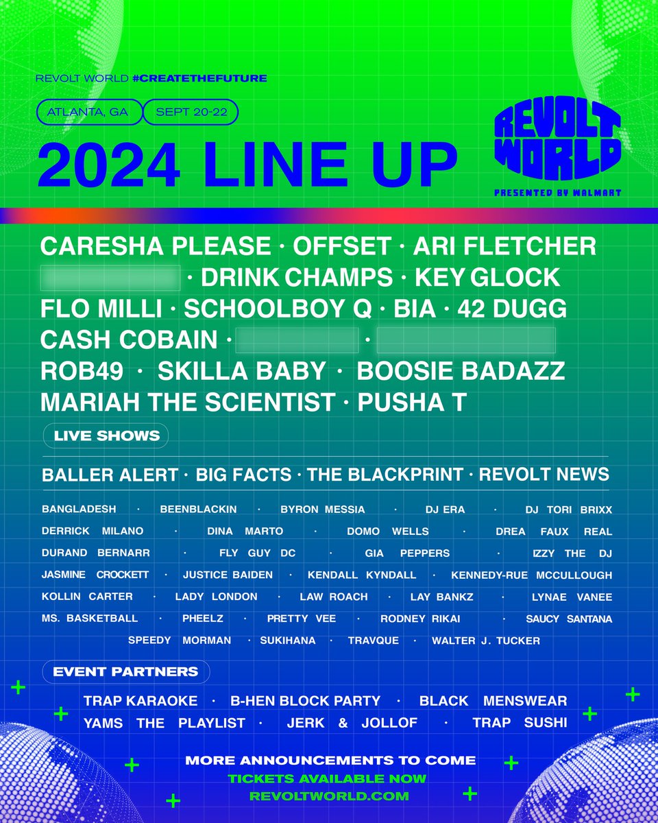The full lineup is here 🚀🌎

@REVOLTWORLD presented by <a href="/Walmart/">Walmart</a> returns to Atlanta with the best in the game! 

From @yungmiami305 to <a href="/OffsetYRN/">OFFSET</a>, @_skillababy and more, this is the culture’s biggest stage 🏟️ 

Secure free GA tix now 📲 REVOLTWORLD.COM