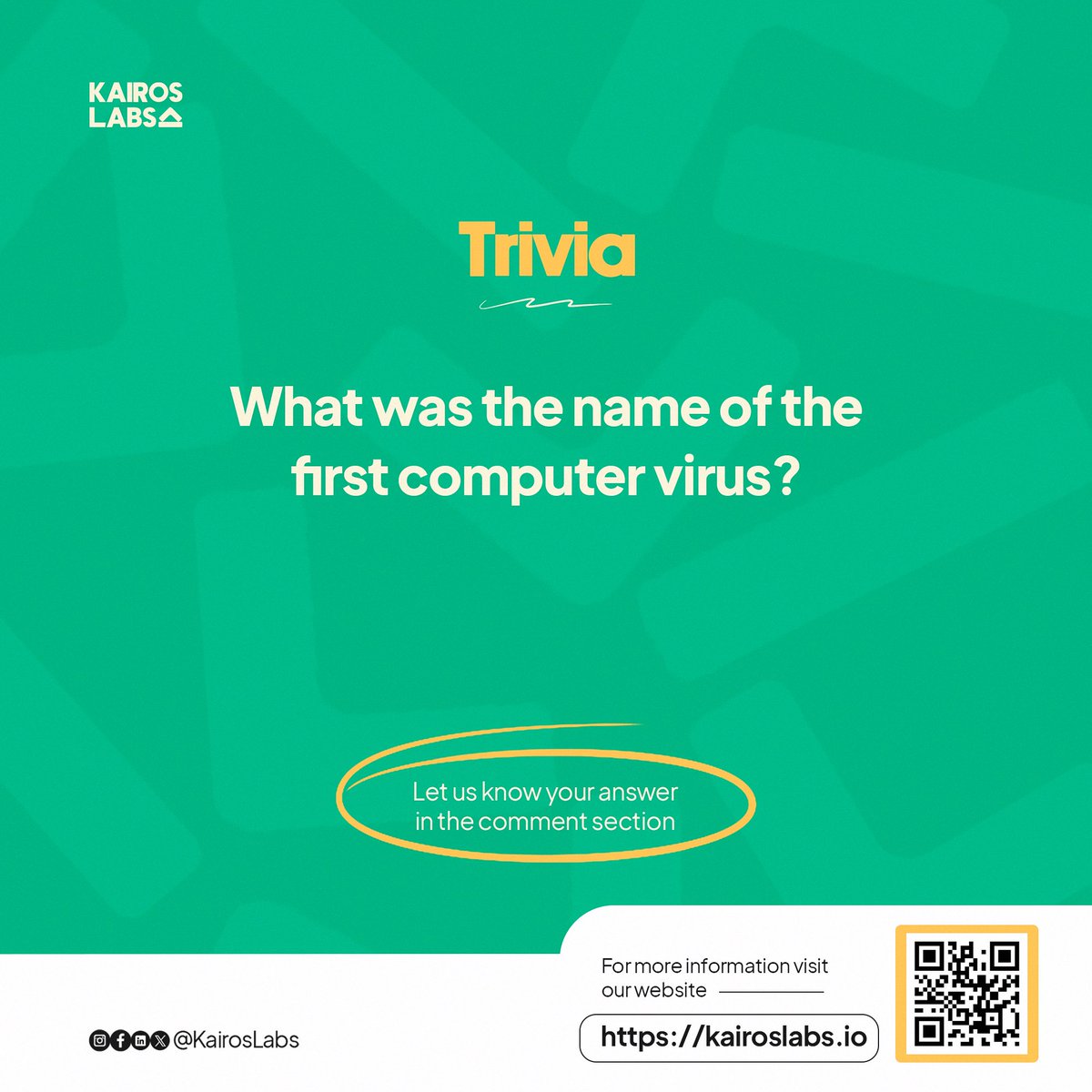 Kairoslabs_io's tweet image. Trivia Time! 🧐

What was the name of the first computer virus?
Let us know your answer in the comments below! 👇

#CyberTrivia #TechKnowledge #FirstComputerVirus #TechHistory #DigitalSecurity #CyberAwareness