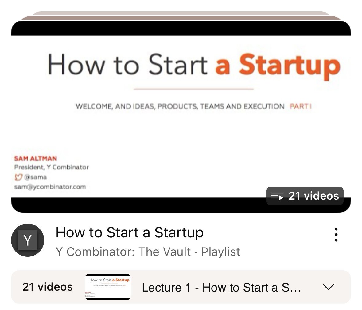 mckaywrigley's tweet image. YC’s original “How to Start a Startup” playlist has so much alpha in it.

And you *know* it’s good because the advice still holds up 10 years later.

21 videos - give it a watch.