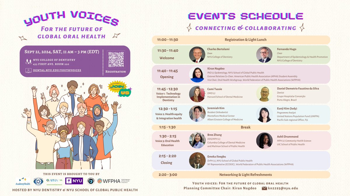 🌍✨ Calling all passionate changemakers! Are you ready to make an impact on global oral health? Join us at Youth Voices: For the Future of Global Oral Health on Sept 21, 2024! 🦷💡

➡️ REGISTER NOW: dental.nyu.edu/youthvoices

 #YouthVoices #ChangeMakers #OralHealthLeaders