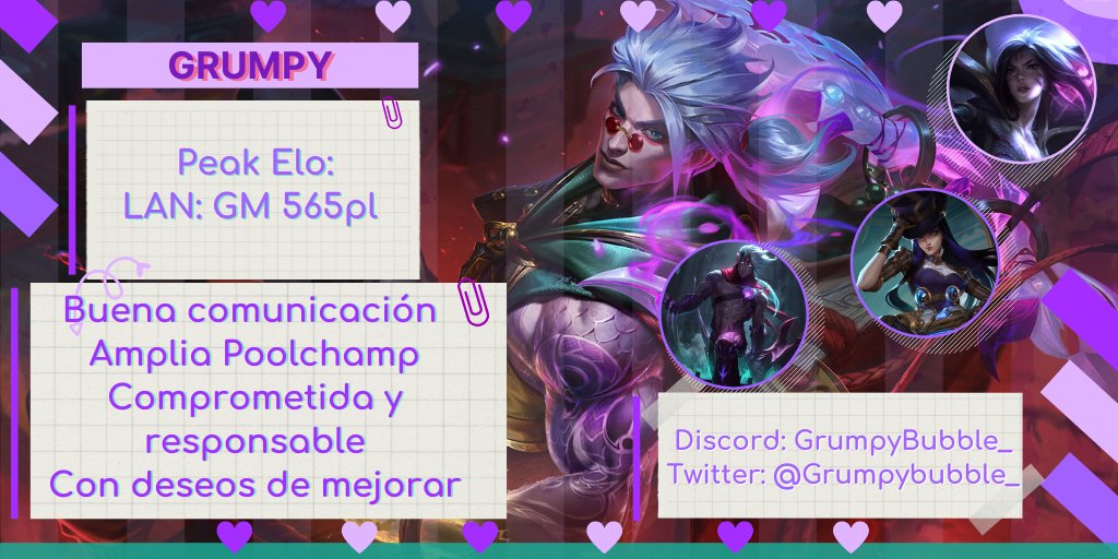 GrumpyBubble_'s tweet photo. Hola, luego de mi paso por Peek Rainy me ecuentro F/A para próximas competencias.[: 
Preferible un proyecto a largo plazo. 

(Pool champ y experiencia previa al MD) https://t.co/LYwhshufng