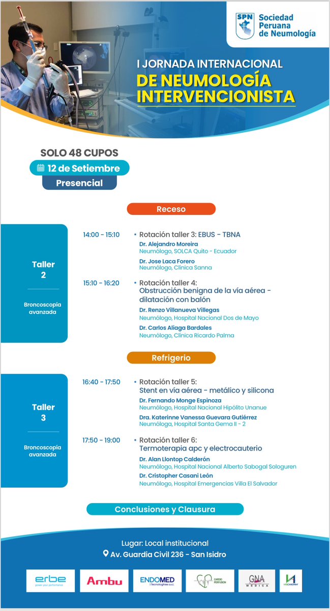 Alvaro Bejarano (@bejarano_cacho) on Twitter photo Esta semana empieza el Congreso de <a href="/PeruSpn/">SPN_Peru</a>.
Tenemos la I Jornada Internacional de Neumologia Intervencionista
<a href="/crazylung78/">Fernando Monge</a> <a href="/RenzoMh10/">Renzo Villanueva</a> Esta semana empieza el Congreso de <a href="/PeruSpn/">SPN_Peru</a>.
Tenemos la I Jornada Internacional de Neumologia Intervencionista
<a href="/crazylung78/">Fernando Monge</a> <a href="/RenzoMh10/">Renzo Villanueva</a>
