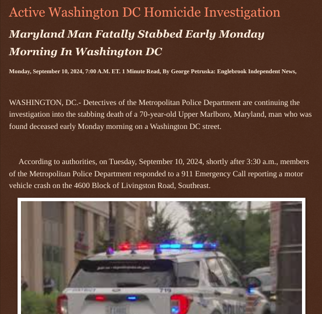 ArtFletcher9's tweet photo. Active Washington DC Homicide Investigation https://t.co/vmpkHPwGeF via @Englebrooknews #WashingtonDC #fatal #stabbing #investigation #uppermarlboromd @wireless_step @HRG_Media @LodiNJNews @Breaking911 @WarhammertimeII @SugarMAGA @TJ_Patriot1 @fordmb1 @SarahGeving1 @Shannon96574094 @Daytobehappy @janninereid1 @gator4kb18 @MichelleF_35 @TrumpWasRite @USATRUMPMAN1 @KathyKbrose @julie_dutto @ron_starr1947 @RobGerundo @JimBobW49 @ramsey_lew