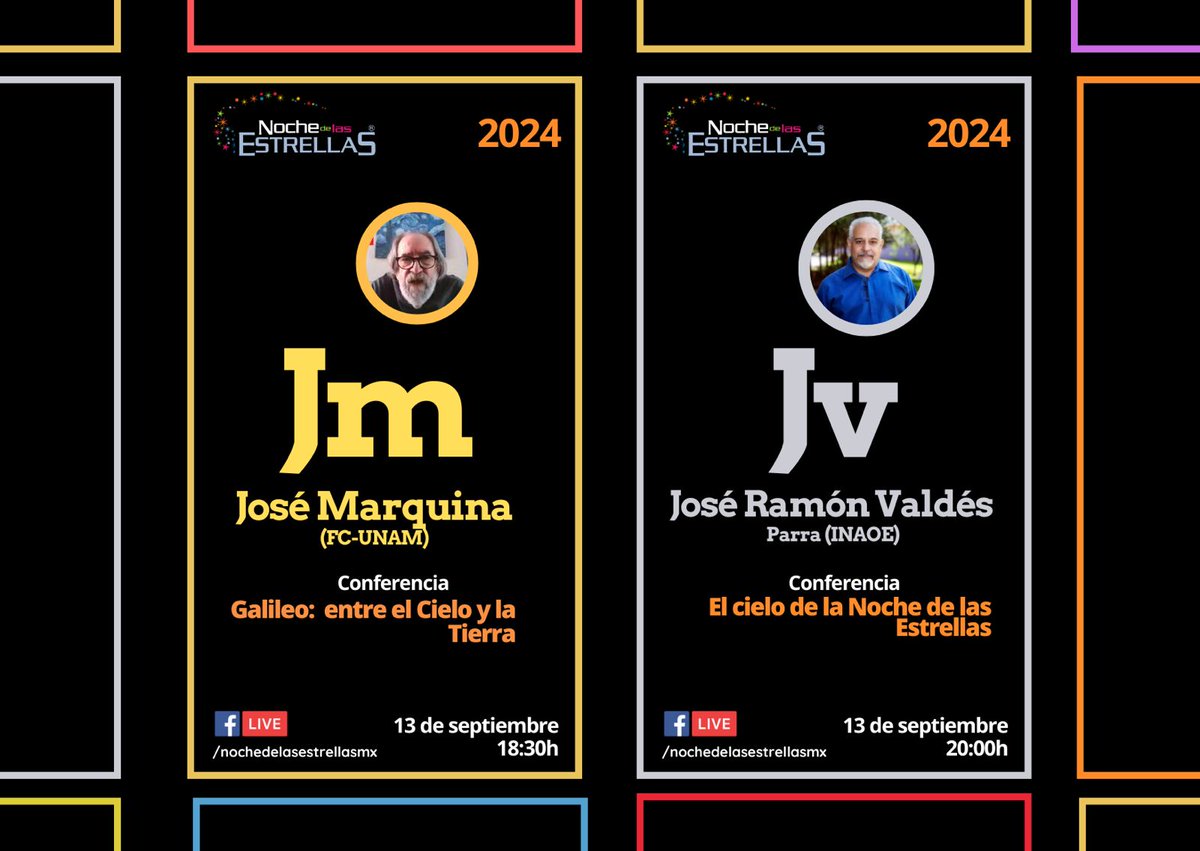 Como parte de la cuarta y última sesión de capacitación de la #NdE2024, tendremos al Profesor José Marquina hablándonos de #Galileo y a José Ramón Valdés Parra sobre el cielo del 9 de noviembre! No se las pierdan, en serio...este viernes 13 de septiembre a las 18:30h por FBLive!