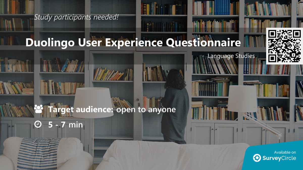 daily_research's tweet image. Participants needed for online survey!

Topic: &quot;Duolingo User Experience Questionnaire&quot; surveycircle.com/Z685GM/ via @SurveyCircle #unibirmingham

#learnercentred #DuolingoFeatures #motivation #improvements