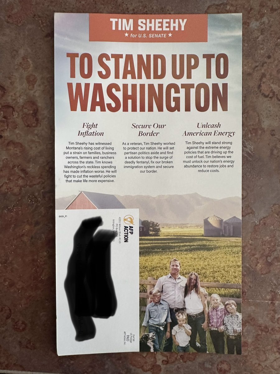 dodegaard's tweet image. Laughable mailer from @AFPhq @AFPMontana regarding @SheehyforMT. Trust? Definitely not given his litany of lies and business deceit and failure. No thank you. #mtpol #mtsen