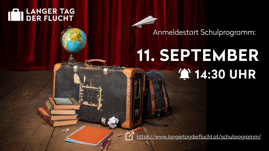 Aktionstage_PB's tweet photo. Ein traditioneller "Aktionstag für #PolitischeBildung" ist der jährlich stattfindende Lange Tag der Flucht/@LangerTagFlucht.
Anmeldestart für den 2024 am 4. Oktober stattfindenden #LdTFlucht ist heute, 11.9., um 14:30!
@OeAD_worldwide @roteskreuzat @sosmitmensch @AlbertinaMuseum https://t.co/wlrSZKH28L