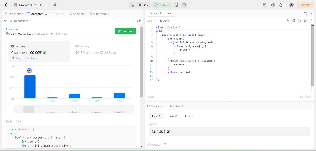 mr_venkey_06's tweet image. Day 2/50: #DSAwithCPP
Solved "Check if Array is Sorted and Rotated" on LeetCode today! ๐
Learned about detecting sorted rotations and using logic to simplify conditions. ๐
#CPlusPlus #LeetCode #100DaysOfCode #CodingChallenge #DSA #Programming