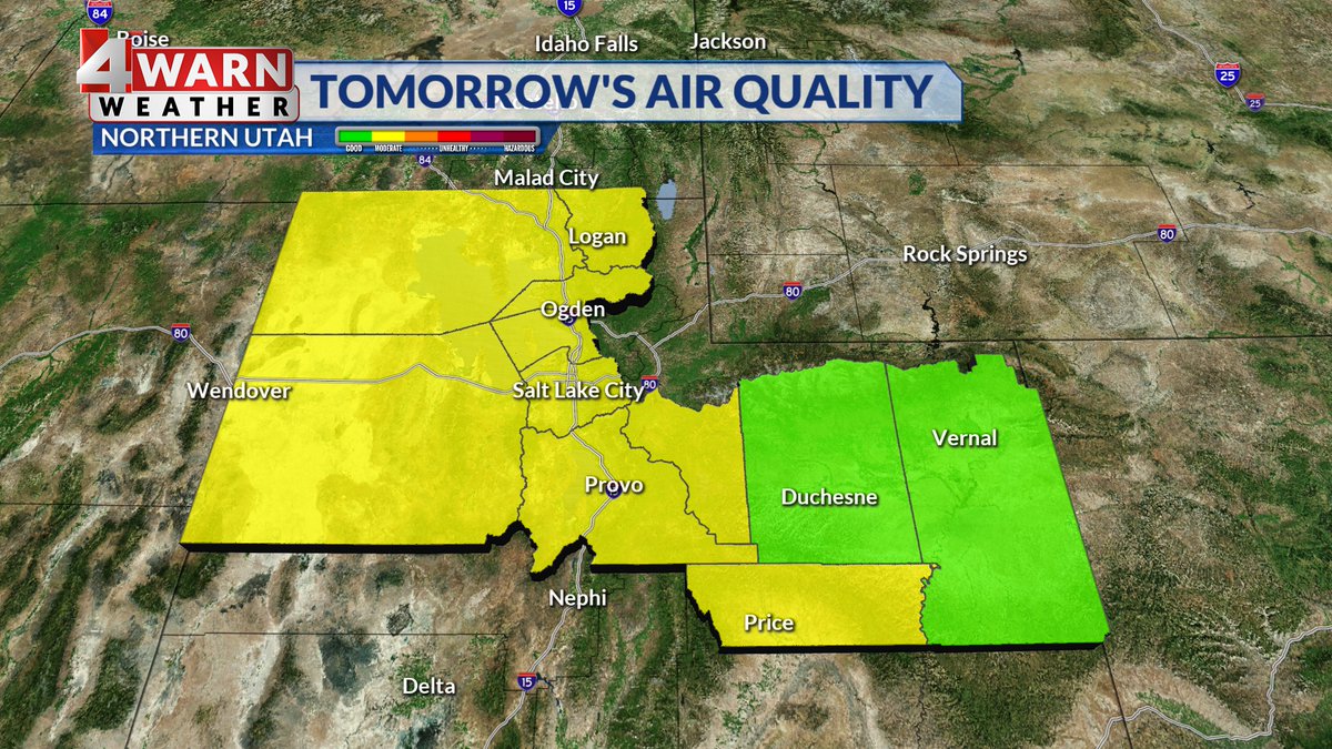 AlanaBrophyWX's tweet image. #4WARN:
Air quality alert: SW flow will drag in denser wildfire smoke into parts of the state-- visibility will be impacted with smoke filled skies and air quality could be impacted as a result. Moderate air expected along the Wasatch Front. 
#utwx 
@abc4utah