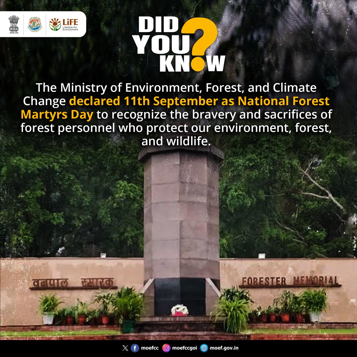 #DYK? On 11th September, we honor the bravery of our forest personnel with National Forest Martyrs Day, recognizing their sacrifices in protecting our environment, forests, and wildlife. 

#ForestMartyrsDay
#NationalForestMartyrsDay