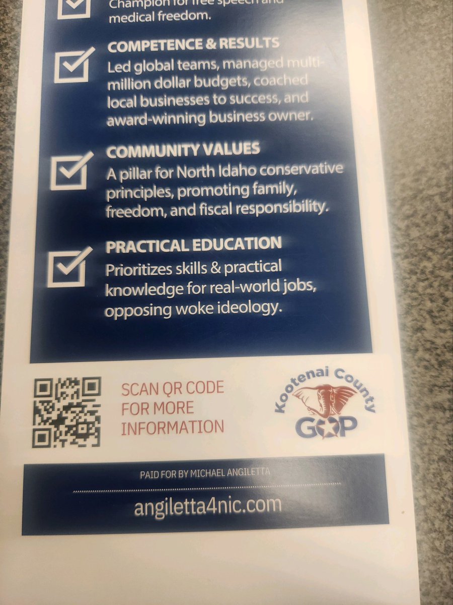 ChristaHazel's tweet photo. A candidate for @NorthIdaho showed up to @KCRCC endorsement meeting tonight with printed campaign material as though he were feeling confident he’d be endorsed. (PS - Angiletta also chairs the Comms subcommittee for this PAC.)
Rating & vetting is a total joke. #SaveNIC https://t.co/bLqZJ4hW1N