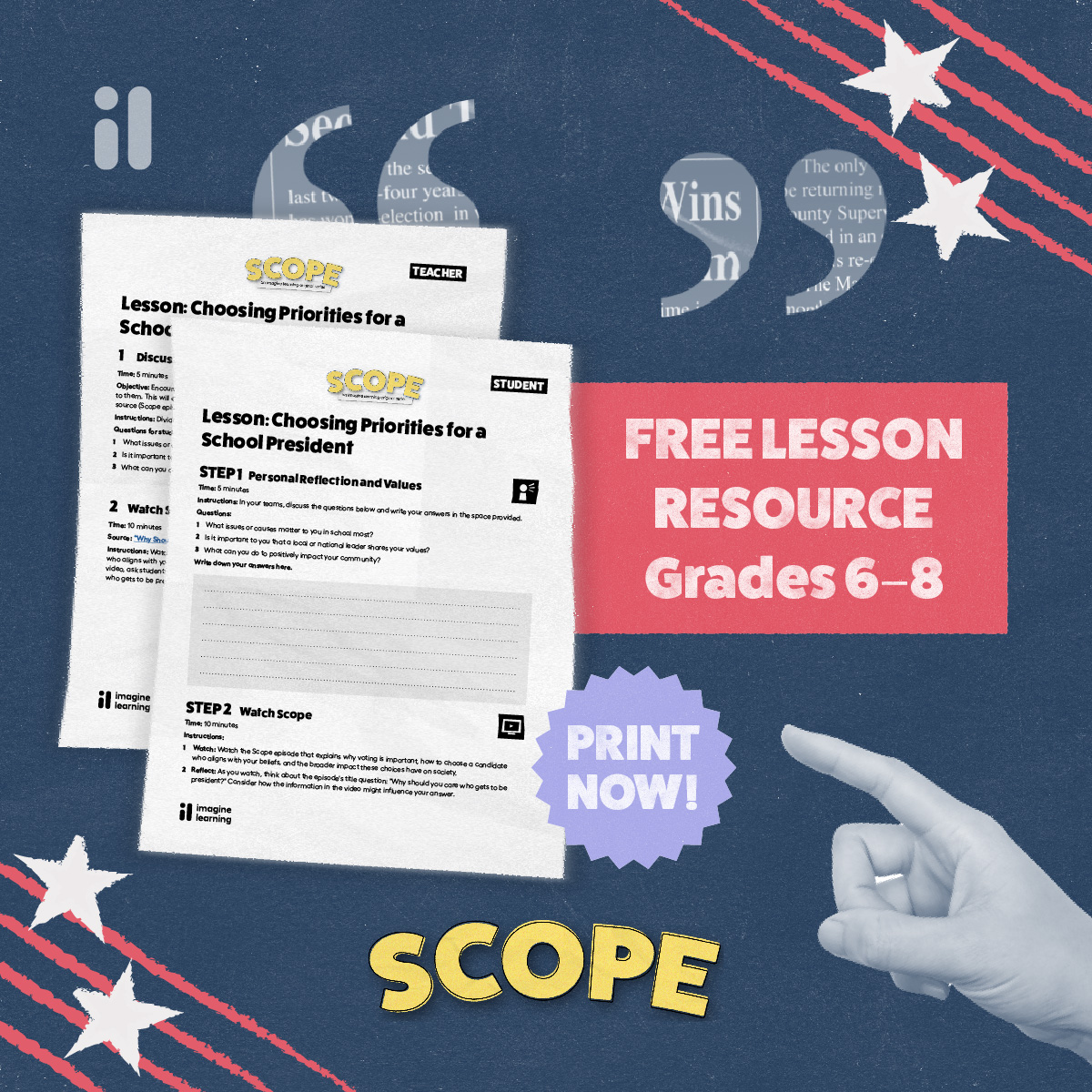 ImagineLearning's tweet image. ✨ Sparking student curiosity in civic engagement is easier than you might think. Grab your FREE lesson activity to get students thinking about their values and how to make informed voting decisions: bit.ly/3Xj1SGS #ClassroomResource