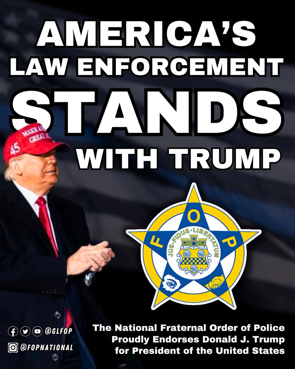 GLFOP's tweet photo. In tonight’s #Debate, @realDonaldTrump will make a clear case to all Americans that a vote for Trump is a vote for #LawAndOrder. 

As the only thing standing between Order and Anarchy, we certainly want #FourMoreYears of America's Law and Order President! 

#FOP4Trump #Debate2024 #Debatenight #DebateNight2024