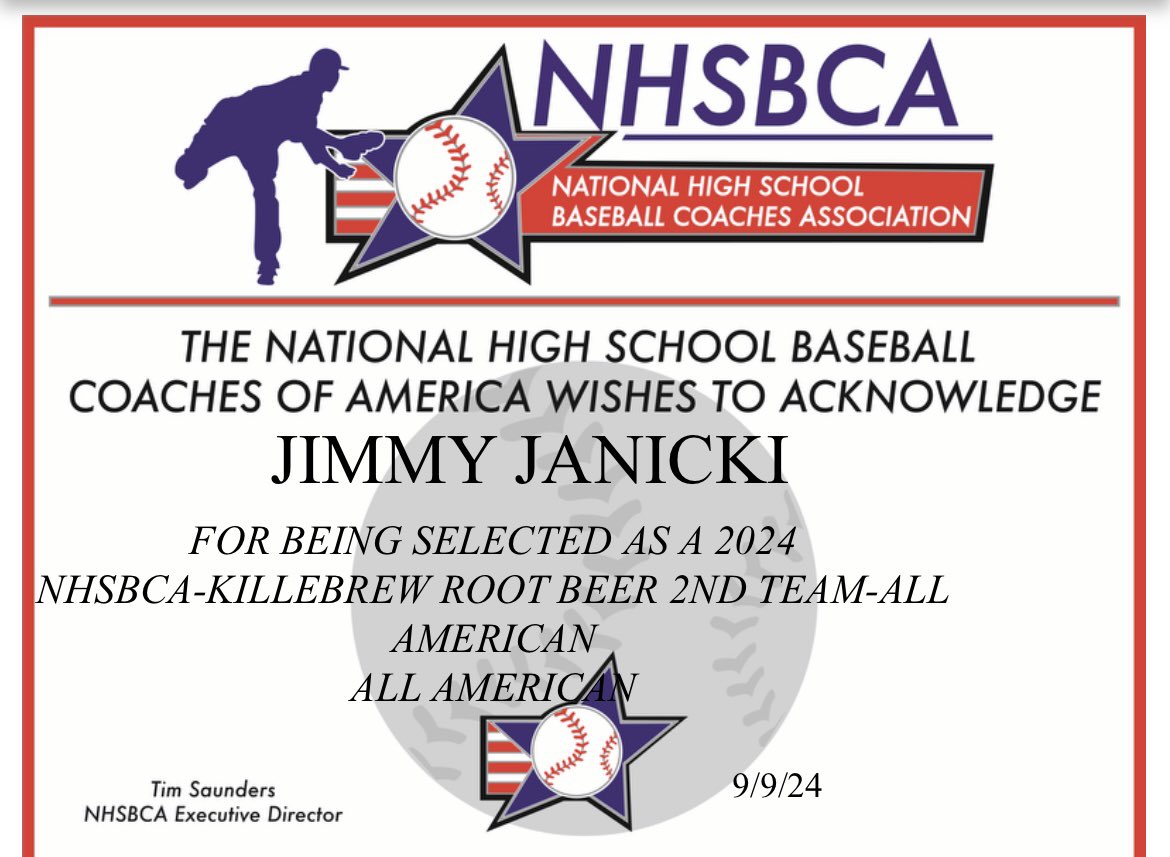 To cap off a stellar high school career at DGN, I would like to congratulate Jimmy Janicki <a href="/JanickiJimmy/">Jimmy Janicki</a> at being selected as a member of the NHSBCA All-American Team. <a href="/dgnathletics/">DGN Athletic Department</a>