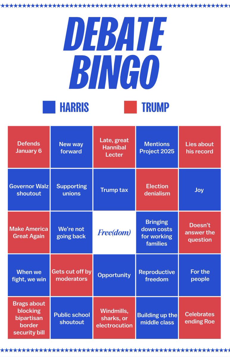 LilithElmore's tweet photo. Kamala bingo cards lol https://t.co/1XUckWPC60