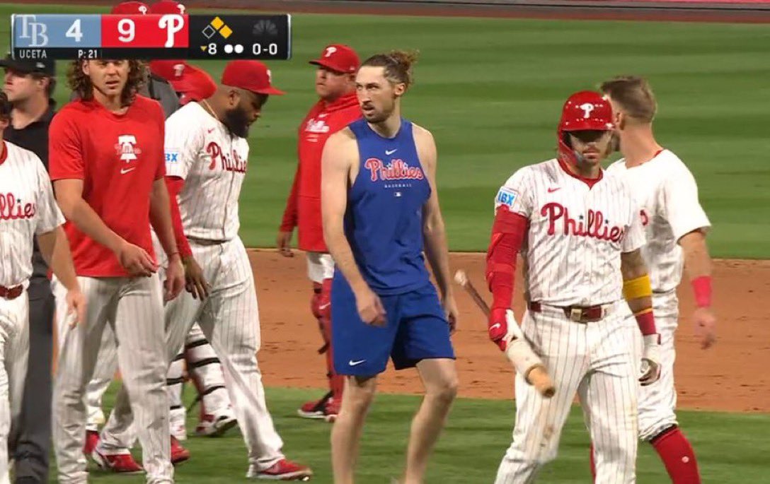 ArcainiLuke's tweet image. Find yourself a person who is as loyal as Matt Strahm is to his boys. Already showered? Doesn’t matter, ready to throw hands.