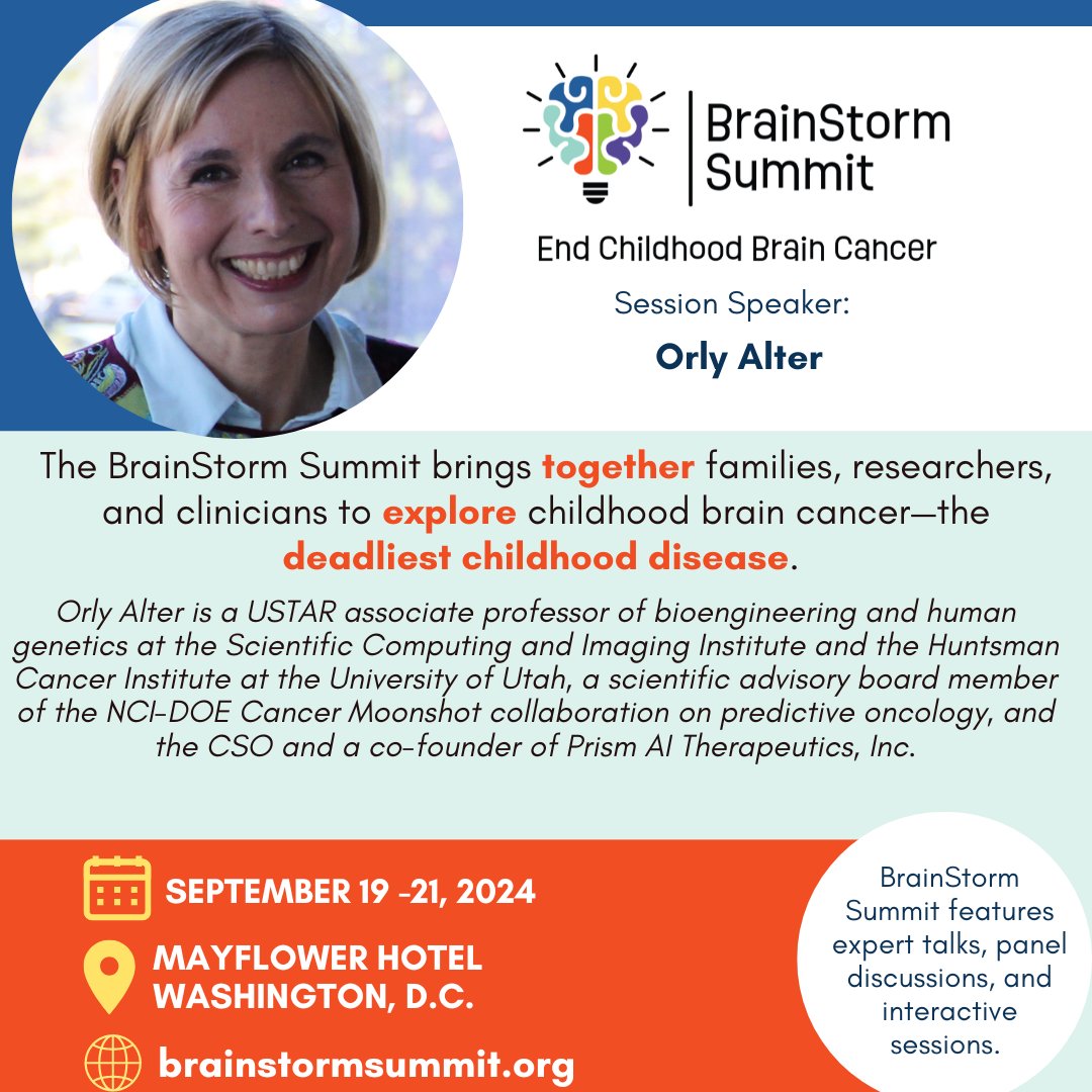 Orly Alter (@orlyalter) on Twitter photo Friday 9/20 at 2:30pm, join the panel on #AI for #Pediatric #Cancer at the 2024 #BrainStormSummit in DC! I will discuss the platform we are building at our <a href="/UUtah/">University of Utah</a> spin-off, and our multi-tensor AI/ #ML underlying it.
The <a href="/PrismAIThera/">Prism AI Therapeutics, Inc.</a> peutics, Inc. platform is uniquely able to Friday 9/20 at 2:30pm, join the panel on #AI for #Pediatric #Cancer at the 2024 #BrainStormSummit in DC! I will discuss the platform we are building at our <a href="/UUtah/">University of Utah</a> spin-off, and our multi-tensor AI/ #ML underlying it.
The <a href="/PrismAIThera/">Prism AI Therapeutics, Inc.</a> peutics, Inc. platform is uniquely able to