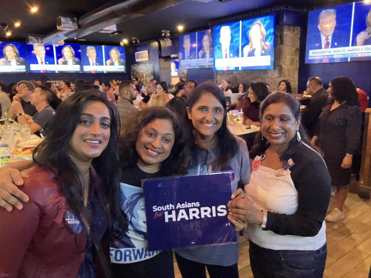 TNYC2's tweet photo. So excited for the turnout at this @SAforHarris debate watch party. We are watching @VP killing it!  #WeAteWithKamala #SouthAsiansforHarris https://t.co/RUqFgFmhxq