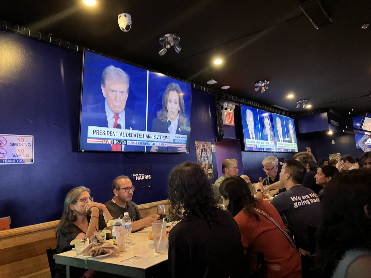 TNYC2's tweet photo. So excited for the turnout at this @SAforHarris debate watch party. We are watching @VP killing it!  #WeAteWithKamala #SouthAsiansforHarris https://t.co/RUqFgFmhxq