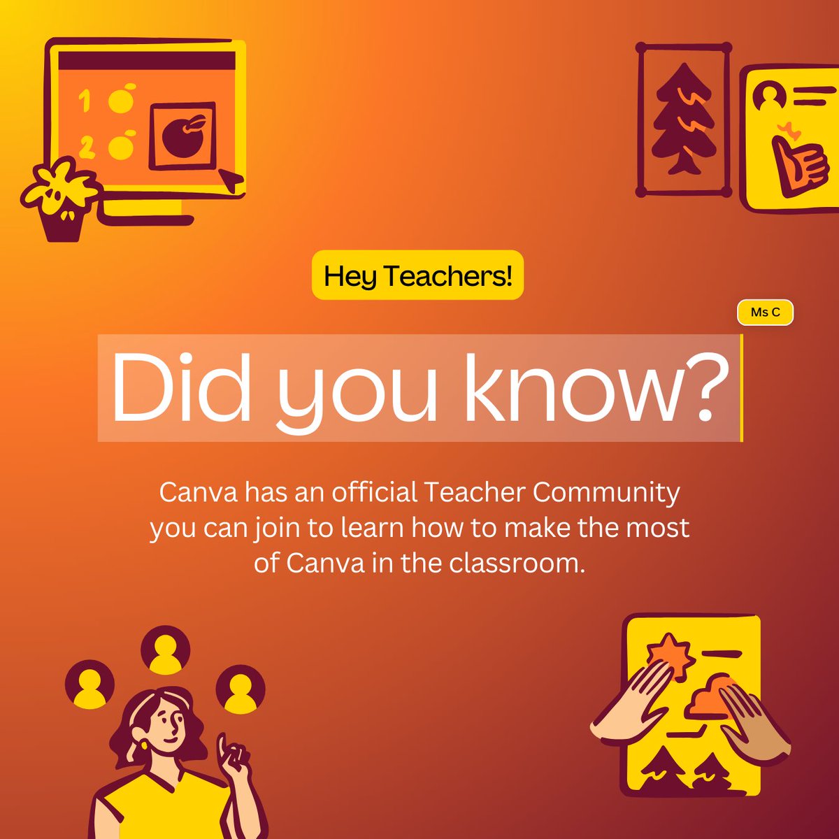 Join the Canva Teachers Community! 🍏

Our educator-focused space is all about collaboration, sharing, and learning together. 💡

Be a part of it here: bit.ly/3KI5Brz