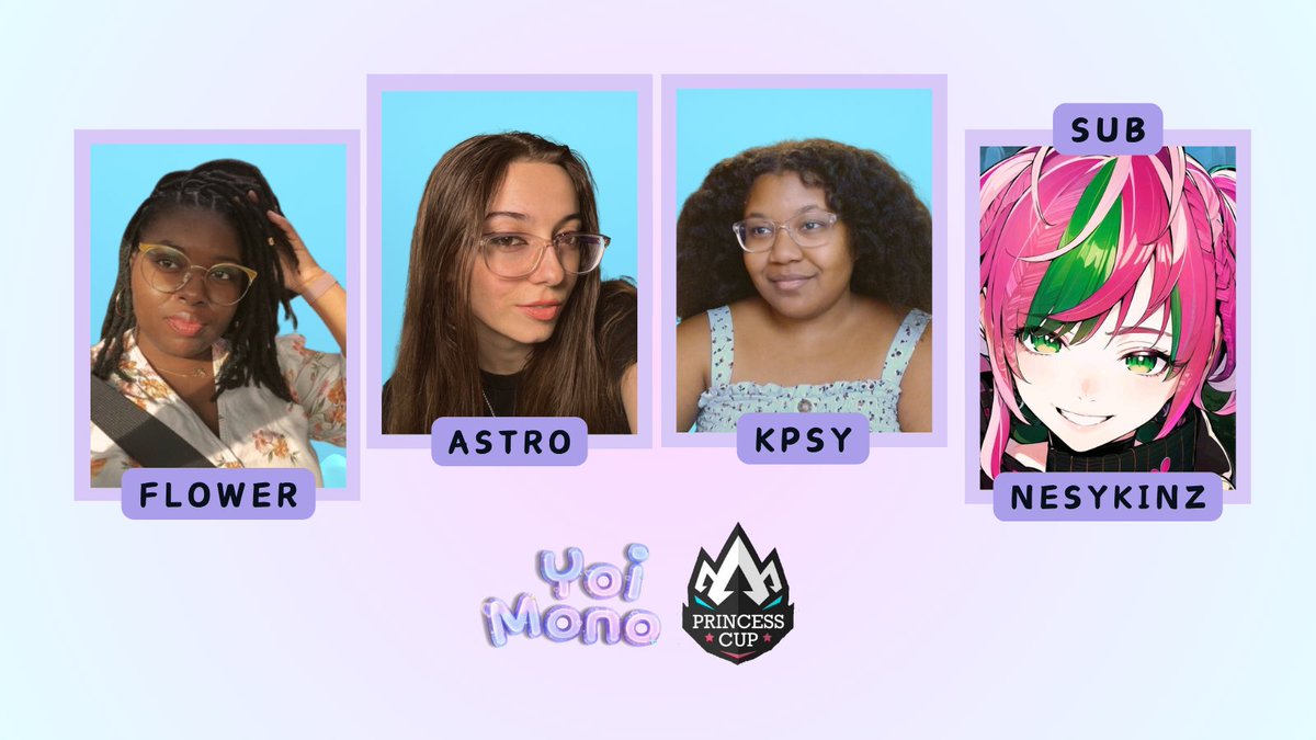 Introducing our Princess Cup season 3 roster!
We're ready to lock in and prove ourselves🥳

POVs:
<a href="/Okamiflower/">Des</a> - twitch.tv/otakuflowers
<a href="/kpsytv/">KPSY</a> - twitch.tv/kpsy
<a href="/astr0stardust/">TNX Astro</a> - twitch.tv/astrostardust
<a href="/Nesykinz/">Nesykinz</a> - twitch.tv/nesykinz

#GoodStuffInYourArea