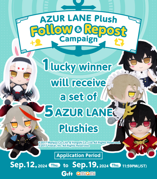AmiAmi_English's tweet image. 📣#AzurLane24Sep Campaign ends Sep. 19 (Thu.) at 11:59PM (JST)
 
🌟#AzurLane Plush Series FumoFumo [Gift]
Shimakaze. / Agir. / Azuma. / Sheffield. / Taiho.
👉amiami.com/eng/search/lis…
 
🎁By following us ＆ Reposting this post during this period 1 lucky winner will win 5 plushies!