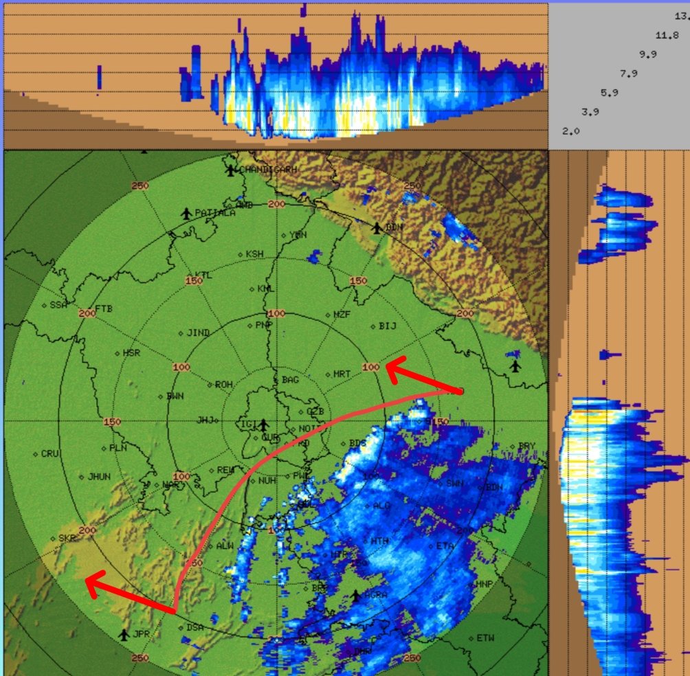 First band of Depression arriving over Delhi NCR from SE direction.

Initially Mod-Heavy rains expected, then light rains will cover #Delhi #Faridabad #Noida #Ghaziabad #Gurgaon b/w 7:30-9:30am.

More Heavy spells possible in next 24-48hrs⛈️.
#Delhirains #Monsoon