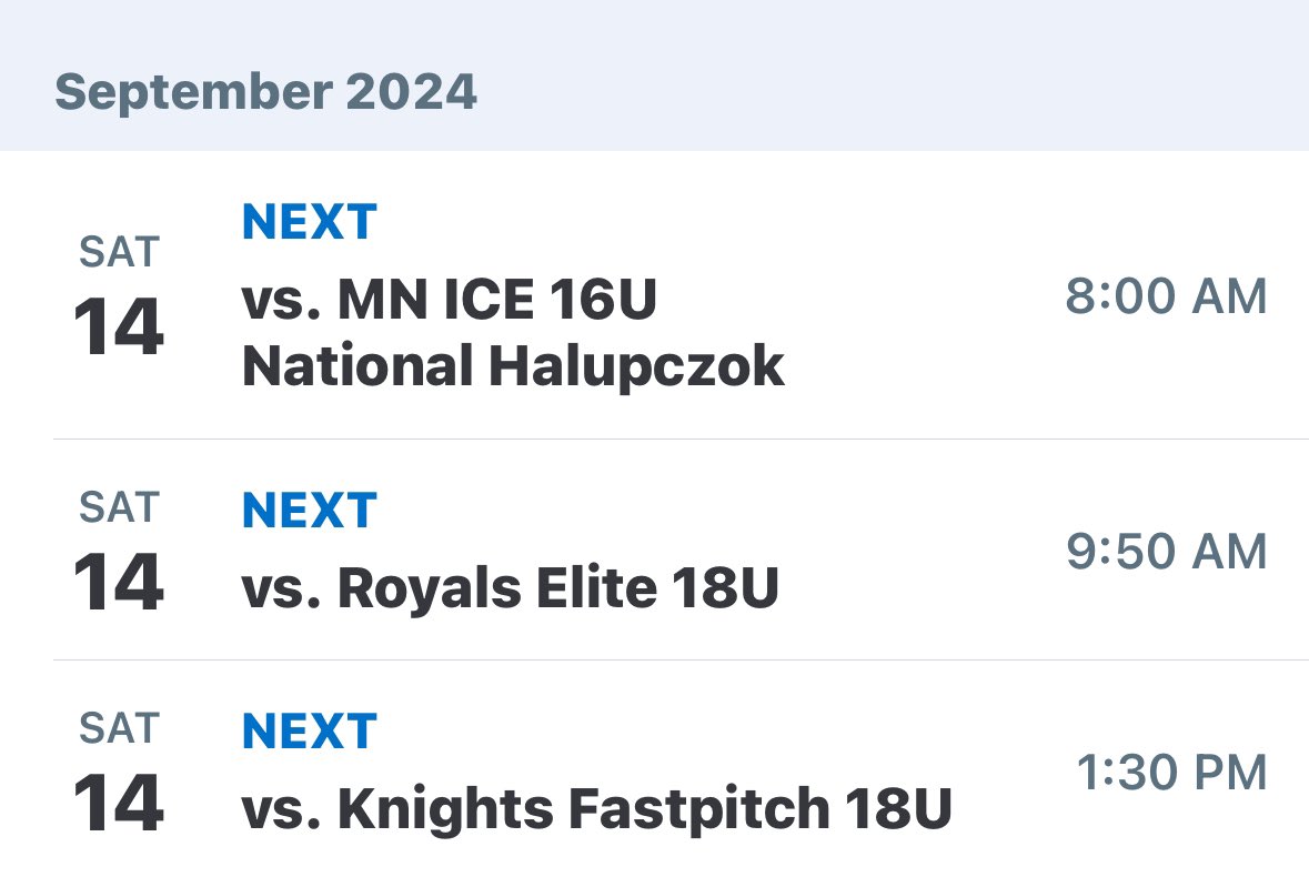 schedule for this Saturday! USSA tournament. @ fareway fields in Norwalk, IA