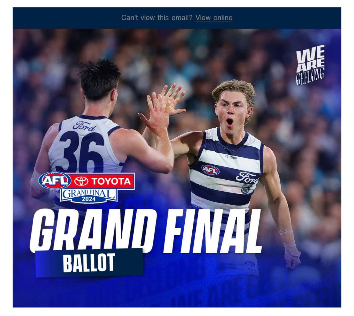 Cr Anthony Aitken (@cranthonyaitken) on Twitter photo 2024 Grand Final Ballot Draw Entry today for many <a href="/GeelongCats/">Geelong Cats</a> supporters. Check you emails from the Club. Good Luck #GoYouCats 2024 Grand Final Ballot Draw Entry today for many <a href="/GeelongCats/">Geelong Cats</a> supporters. Check you emails from the Club. Good Luck #GoYouCats